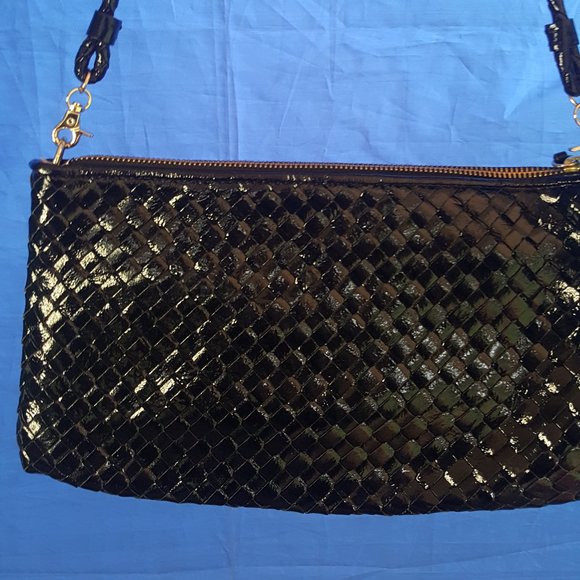 Black basket weave leather Elliot Lucca hand bag - Picture 3 of 6